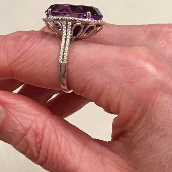 NIB MASSIVE 22 ct 19x16 mm Amethyst & .6 ct Diamond Ring 14K White Gold Size 6.5 - Picture 10 of 11
